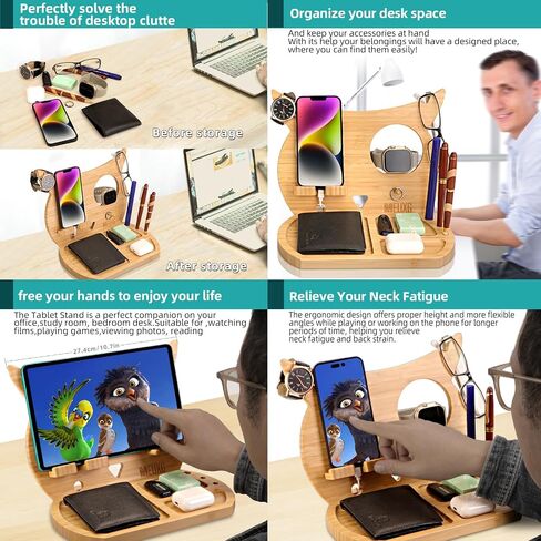 Wood Phone Docking Station, Wood Charging Station,Nightstand Organizer Bundle, Desktop Organizer,Catch All Tray,Dresser Organizer,Cell Phone Stand, Wallet Stand,Solid Bamboo Wood,Gift in Saudi Arabia