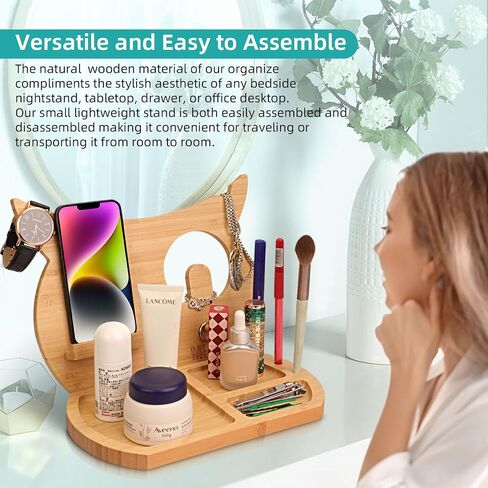 Wood Phone Docking Station, Wood Charging Station,Nightstand Organizer Bundle, Desktop Organizer,Catch All Tray,Dresser Organizer,Cell Phone Stand, Wallet Stand,Solid Bamboo Wood,Gift in Saudi Arabia