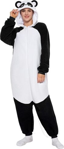 بيجامة Spooktacular Creations للبالغين من الجنسين، زي بذلة بغطاء للرأس على شكل باندا مع قبعة، ملابس نوم بغطاء للرأس بسحاب لأزياء الهالوين التنكرية، مقاس S in Saudi Arabia