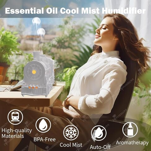 Diffuserlove Essential Oil Diffuser 300ML Train Cool Mist Humidifier Quiet Aromatherapy Diffuser with Night Light for Bedroom Desk in Kuwait