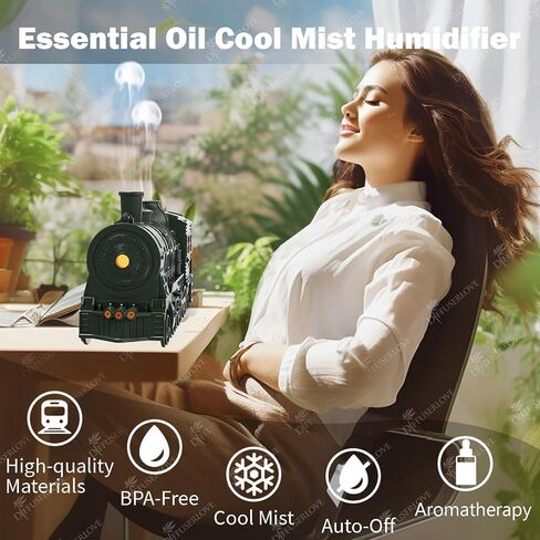 Diffuserlove Essential Oil Diffuser 300ML Train Cool Mist Humidifier Quiet Aromatherapy Diffuser with Night Light for Bedroom Desk in Kuwait