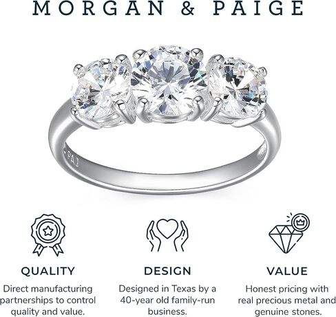 MORGAN & PAIGE .925 خواتم خطوبة من الفضة الاسترليني للنساء - مجموعة حلقات الوعد المكونة من ثلاثة أحجار زركونيا مكعبة أو خاتم العقيق الأصلي، عصابات الزفاف للنساء خواتم الفضة الاسترليني مقاس 5-9 in Kuwait