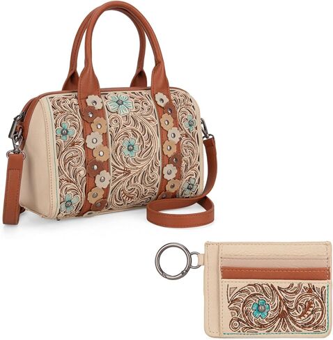 Montana West Embroidered Floral Cut-out Top Handle Bag with Card Holder Set in Kuwait