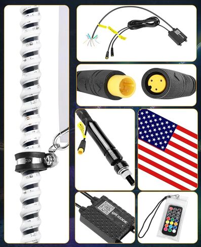 Nirider 4ft LED سوط ضوء التطبيق والتحكم عن بعد COB دوامة العلم القطب RGB مطاردة ضوء هوائي LED مضاء سوط لSXS، UTV، ATV، RZR، Can Am، Dune Buggy، شاحنة in Kuwait