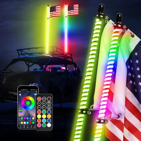 Nirider 4ft LED سوط ضوء التطبيق والتحكم عن بعد COB دوامة العلم القطب RGB مطاردة ضوء هوائي LED مضاء سوط لSXS، UTV، ATV، RZR، Can Am، Dune Buggy، شاحنة in Kuwait
