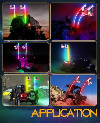 Nirider 4ft LED سوط ضوء التطبيق والتحكم عن بعد COB دوامة العلم القطب RGB مطاردة ضوء هوائي LED مضاء سوط لSXS، UTV، ATV، RZR، Can Am، Dune Buggy، شاحنة in Kuwait