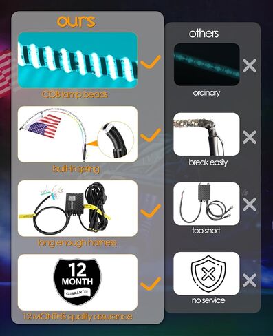 Nirider 4ft LED سوط ضوء التطبيق والتحكم عن بعد COB دوامة العلم القطب RGB مطاردة ضوء هوائي LED مضاء سوط لSXS، UTV، ATV، RZR، Can Am، Dune Buggy، شاحنة in Kuwait