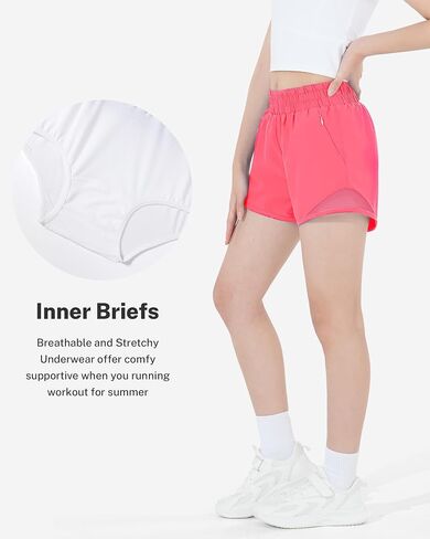 HASMES Girls Athletic Shorts with Zip Pockets Lightweight Running Soccer Shorts for Kids 5-14Y in Saudi Arabia