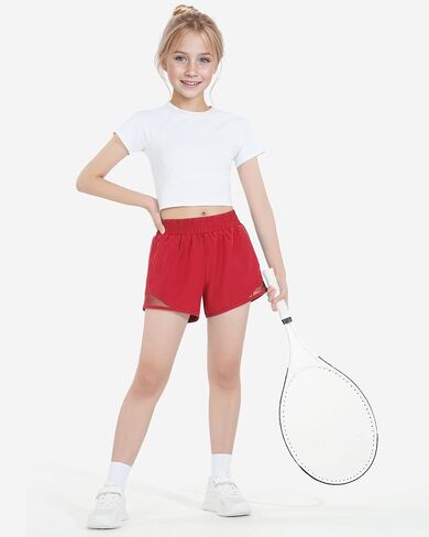 HASMES Girls Athletic Shorts with Zip Pockets Lightweight Running Soccer Shorts for Kids 5-14Y in Saudi Arabia