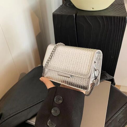 Mini Crossbody Bags for Women Metallic Y2k Mini Purse with Chain Shoulder Strap Designer Evening Handbag Clutch in Saudi Arabia