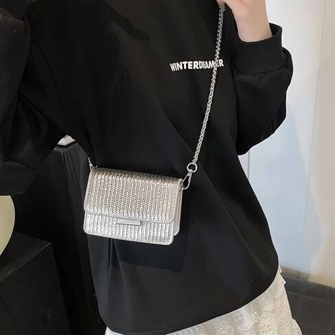Mini Crossbody Bags for Women Metallic Y2k Mini Purse with Chain Shoulder Strap Designer Evening Handbag Clutch in Saudi Arabia