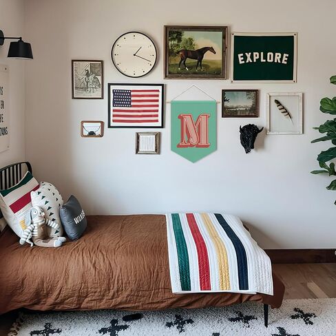 Monogrammed Gifts,Dorm Decor for College Girl Boy，Vintage Room Decor,Personalized Initial Letter M Banner,Initial Gifts，Pennant Banner Wall Hanging for Nursery Baby Room Bedroom Playroom 15"L x 11"W in Saudi Arabia