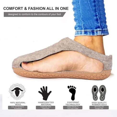 Natural Grey Handmade Wool Clogs Unisex Slip-on Slippers, Women Gray Comfy Slip-on Room Slippers, Unisex Sheep wool slip on home shoes Gift in Saudi Arabia