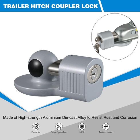 TOPSHINE Trailer Hitch Lock Anti-Theft, Fits 1-7/8", 2", and 2-5/16" Trailer Couplers (Black) in Kuwait