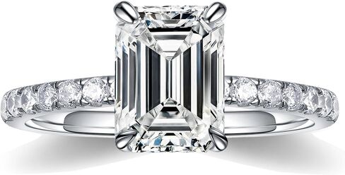 MOOSEA 1ct Emerald Cut Moissanite Engagement Rings for Women, D Color VVS1 Clarity Lab Created Diamond Rings 14K White Gold Vermeil 4 Prong Moissanite Rings for Women Wedding Rings with Sidestone in Saudi Arabia