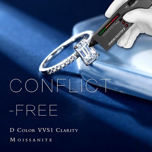 MOOSEA 1ct Emerald Cut Moissanite Engagement Rings for Women, D Color VVS1 Clarity Lab Created Diamond Rings 14K White Gold Vermeil 4 Prong Moissanite Rings for Women Wedding Rings with Sidestone in Saudi Arabia