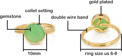 Rose Quartz, Moonstone Round Gemstone Rings, Sterling Silver 92.5, Assorted Stones, 10 mm, Adjustable Shank US Scale Size 6-8 in Kuwait