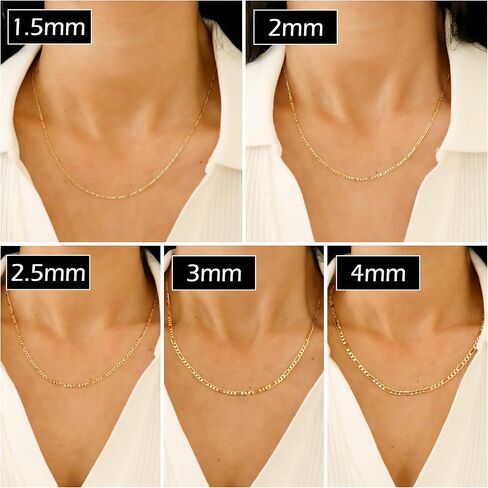 EVAYA Real Solid 14k Gold or Silver Figaro Chain (1.5mm-3mm Width, 16"-24" Length) - For Men & Women - Durable, Resistant to Tarnishing & Lasts a Lifetime in Kuwait