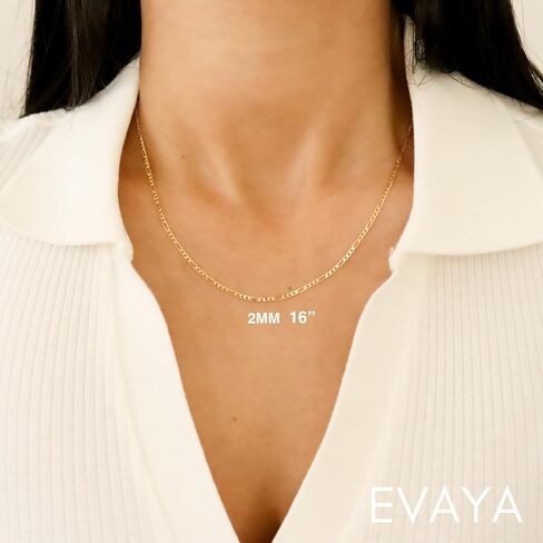 EVAYA Real Solid 14k Gold or Silver Figaro Chain (1.5mm-3mm Width, 16"-24" Length) - For Men & Women - Durable, Resistant to Tarnishing & Lasts a Lifetime in Kuwait