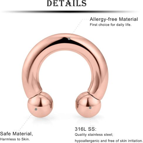 Kridzisw 2G 4G 6G 8G Large Septum Rings Ear Gauges Earrings 316L Surgical Steel Internally Threaded Rose Gold PA Ring Horseshoe Weight Lobe Earrings Pierceing Jewelry for Women Men Diameter 12mm 16mm in Saudi Arabia