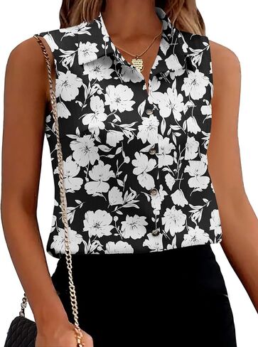 Zeagoo Womens Sleeveless Button Down Shirts V Neck Solid Tank Tops Basic Loose Blouses Casual Office Shirts in Saudi Arabia