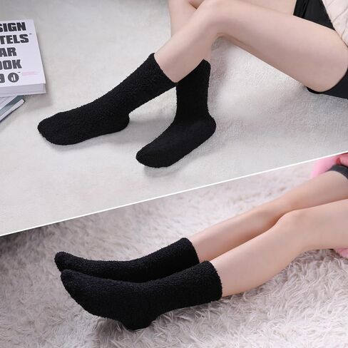 Womens Fuzzy Slipper Socks Super Soft Microfiber Fluffy Cozy Winter Warm Fuzzy Crew Socks in Saudi Arabia