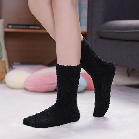 Womens Fuzzy Slipper Socks Super Soft Microfiber Fluffy Cozy Winter Warm Fuzzy Crew Socks in Saudi Arabia