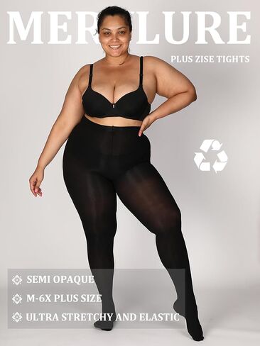MERYLURE Ultra Plus Size Tights for Women Up To 6x, Semi Opaque Control Top Nylon Pantyhose,High Waist Fashion Stockings in Saudi Arabia