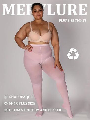 MERYLURE Ultra Plus Size Tights for Women Up To 6x, Semi Opaque Control Top Nylon Pantyhose,High Waist Fashion Stockings in Saudi Arabia