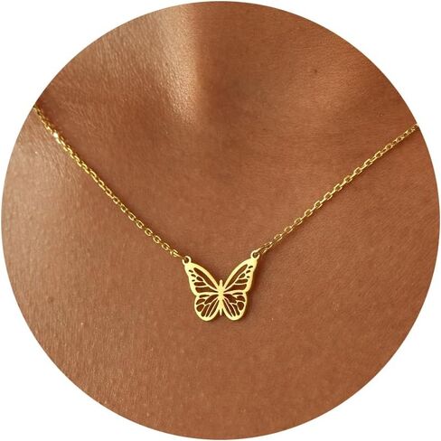 14K Gold Plated Dainty Butterfly Baseball Crown Compass Shell Starfish Airplane Bird Heart Lightning Leaf Turtle Horse Cherry Paperclip Bow Necklace Simple Jewelry in Kuwait