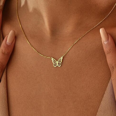 14K Gold Plated Dainty Butterfly Baseball Crown Compass Shell Starfish Airplane Bird Heart Lightning Leaf Turtle Horse Cherry Paperclip Bow Necklace Simple Jewelry in Kuwait