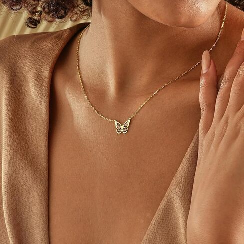 14K Gold Plated Dainty Butterfly Baseball Crown Compass Shell Starfish Airplane Bird Heart Lightning Leaf Turtle Horse Cherry Paperclip Bow Necklace Simple Jewelry in Kuwait