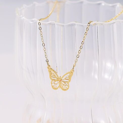 14K Gold Plated Dainty Butterfly Baseball Crown Compass Shell Starfish Airplane Bird Heart Lightning Leaf Turtle Horse Cherry Paperclip Bow Necklace Simple Jewelry in Kuwait