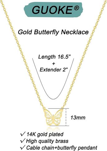 14K Gold Plated Dainty Butterfly Baseball Crown Compass Shell Starfish Airplane Bird Heart Lightning Leaf Turtle Horse Cherry Paperclip Bow Necklace Simple Jewelry in Kuwait