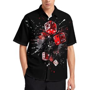 Mens Casino Dice and Poker Print Hawaiian Shirts Casual Button Down Shirt Summer Beach Shirts