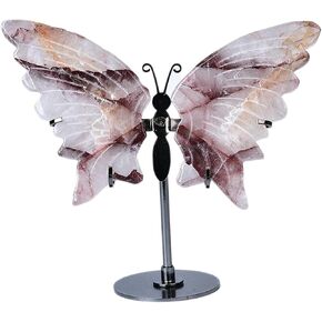 JIC Gem Rainbow Fluorite Crystal Butterfly Art Angel Wings Sculpture Carving,Green Healing Crystal Butterfly Ornaments Energy Decorative Stone Reiki Gifts (1pair, 10cm)