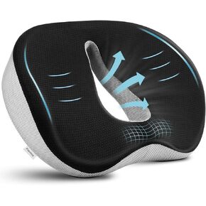 Memory Foam seat Cushion, Pressure Relief seat Cushion for Tailbone Pain, Anti-Skid Comfortable Hip Pillow, Support Cushion for Office Chair, car, Wheelchair, Sciatica and backache (Black)