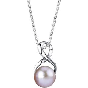The Pearl Source Freshwater Pearl Pendant Necklace for Women - White Cultured Pearl Necklace with Infinity Design | Single Pearl Necklace for Women with 925 Sterling Silver Chain, 9.0-10.0mm Pearl Gifts for Christmas, Holidays and Anniversary
