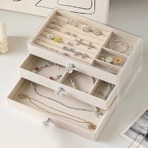 Earring Holder Organizer, Acrylic Jewelry Box with 3 Drawers, Earring Storage Box for Earrings, Rings, Necklaces, Bracelets, Jewelry Organizer and Storage for Women, Velvet Trays, Christmas Gift