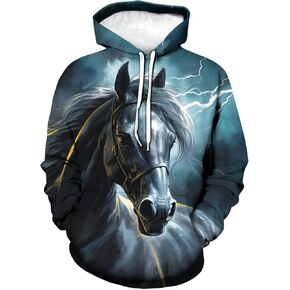 Novelty Horse Print Hoodie Animal 3D Pattern Sweatshirt Hooded Pullover with Pocket