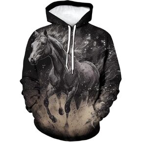 Men's Hoodie Horse Print Hoodies Novelty Graphic Sweatshirts Fashion Pullover