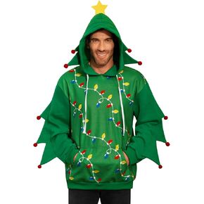 Arvilhill Mens Christmas Tree Hoodie Costume Lights Print Funny Ugly Hooded Sweatshirt (S-XXL)