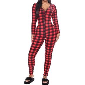 KMBANGI Christmas One Piece for Women Jumpsuit Print Romper Sexy Pajamas One Piece Sleepwear Xmas Holiday Family Pjs