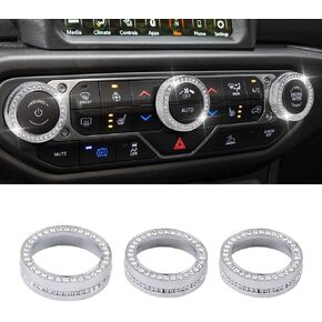 PIFOOG Wrangler Accessories for Jeep JL JLU 2018-2022 Bling AC Knob Covers Stickers Air Conditioner Switch Decals Car Interior Trim for Wrangler Gladiator JT Crystal Zinc Alloy 3PCS