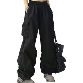 Girl's Baggy Cargo Pants Elastic Waist Wide Leg Sweatpants Casual Athletic Joggers with Pockets