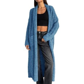Saodimallsu Womens Open Front Long Cardigan Sweaters Oversized Chunky Fuzzy Lapel Fall 2024 Trendy Duster Sweater Coats