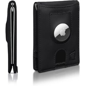 Kingly Trace Wallet | Smart Airtag Wallet Men | Full Grain Leather Mens Wallet with Airtag Holder | Air Tag Wallet RFID Blocking | Money Clip Wallets for men w/pull tab | Minimalist Trackable Wallet