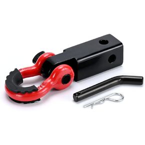 2" Shackle Hitch Receiver with 3/4" Red D Ring Shackles, 5/8" Screw Pin, Pickup Truck Shackle Receiver Has A Break Strength of 45,000Lbs, Towing Accessories for Truck Jeep Recovery Work