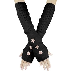 Women's Arm Warmers, Fashion Warm Knitted Wrist Warmers Cute Long Fingerless Gloves Y2k Arm Sleeves with Thumb Hole
