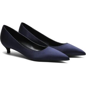 MOOMMO Navy Low Kitten Heel Pumps for Women Pointed Toe Dress Shoes Satin Slip On Low Heel Work Pumps Comfy Basic Casual Office Evening Party Bridal Shoes Satin Dark Blue 7 M US